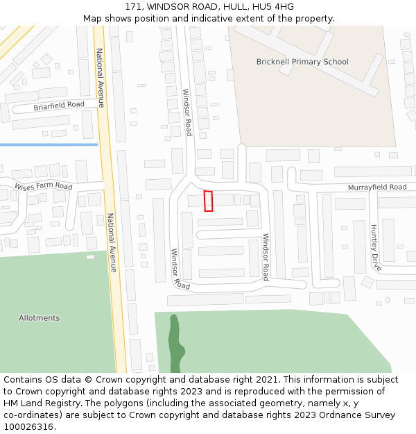 171, WINDSOR ROAD, HULL, HU5 4HG: Location map and indicative extent of plot