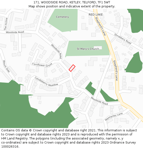 171, WOODSIDE ROAD, KETLEY, TELFORD, TF1 5WT: Location map and indicative extent of plot