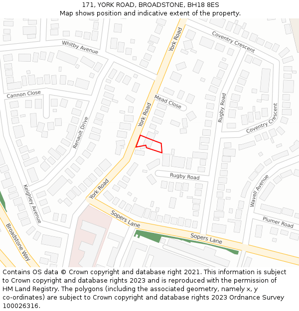 171, YORK ROAD, BROADSTONE, BH18 8ES: Location map and indicative extent of plot