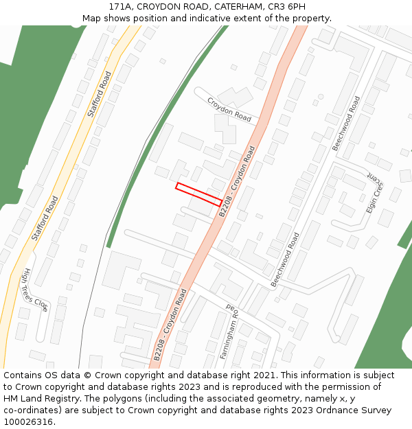 171A, CROYDON ROAD, CATERHAM, CR3 6PH: Location map and indicative extent of plot