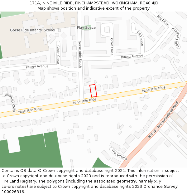 171A, NINE MILE RIDE, FINCHAMPSTEAD, WOKINGHAM, RG40 4JD: Location map and indicative extent of plot