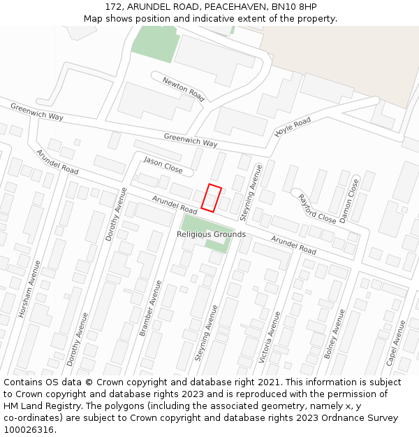 172, ARUNDEL ROAD, PEACEHAVEN, BN10 8HP: Location map and indicative extent of plot