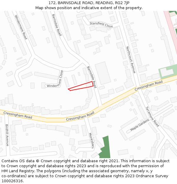 172, BARNSDALE ROAD, READING, RG2 7JP: Location map and indicative extent of plot