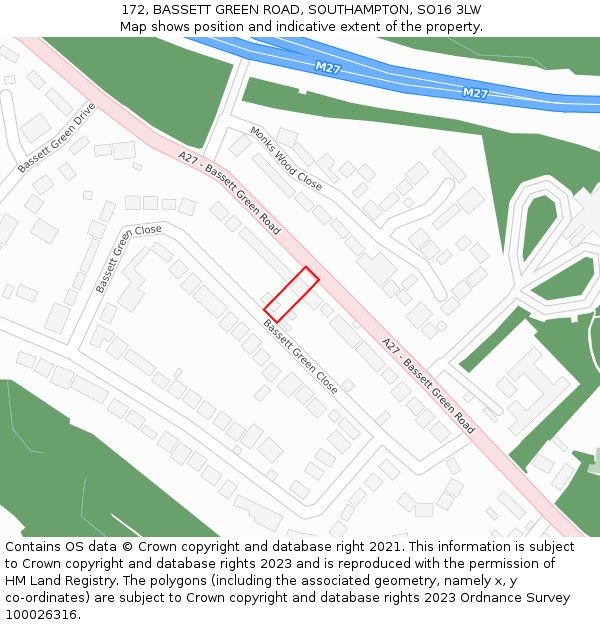 172, BASSETT GREEN ROAD, SOUTHAMPTON, SO16 3LW: Location map and indicative extent of plot