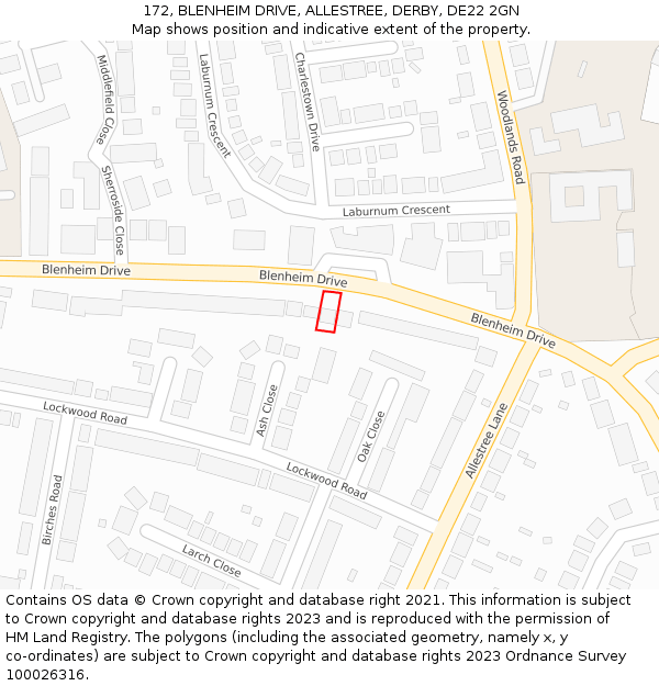 172, BLENHEIM DRIVE, ALLESTREE, DERBY, DE22 2GN: Location map and indicative extent of plot