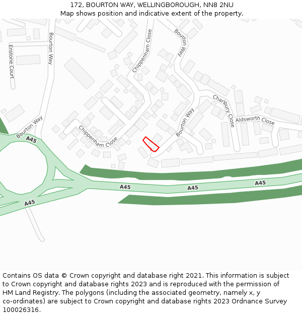 172, BOURTON WAY, WELLINGBOROUGH, NN8 2NU: Location map and indicative extent of plot