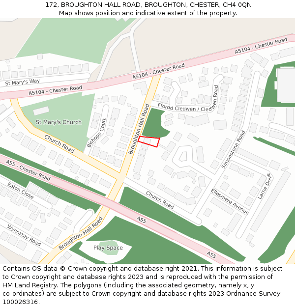 172, BROUGHTON HALL ROAD, BROUGHTON, CHESTER, CH4 0QN: Location map and indicative extent of plot