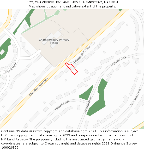 172, CHAMBERSBURY LANE, HEMEL HEMPSTEAD, HP3 8BH: Location map and indicative extent of plot