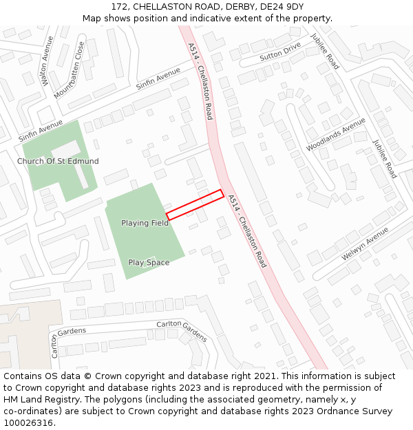 172, CHELLASTON ROAD, DERBY, DE24 9DY: Location map and indicative extent of plot