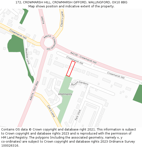 172, CROWMARSH HILL, CROWMARSH GIFFORD, WALLINGFORD, OX10 8BG: Location map and indicative extent of plot