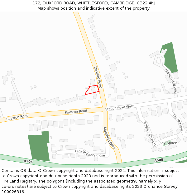 172, DUXFORD ROAD, WHITTLESFORD, CAMBRIDGE, CB22 4NJ: Location map and indicative extent of plot