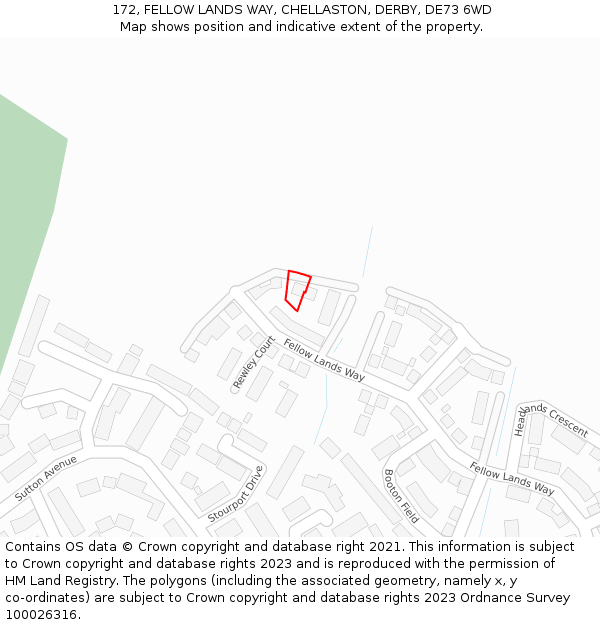 172, FELLOW LANDS WAY, CHELLASTON, DERBY, DE73 6WD: Location map and indicative extent of plot