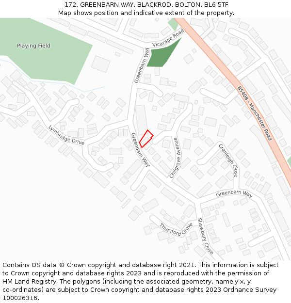 172, GREENBARN WAY, BLACKROD, BOLTON, BL6 5TF: Location map and indicative extent of plot