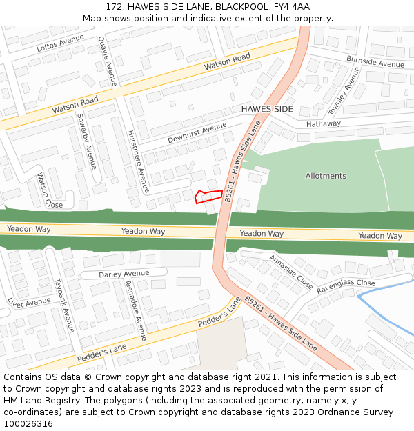 172, HAWES SIDE LANE, BLACKPOOL, FY4 4AA: Location map and indicative extent of plot