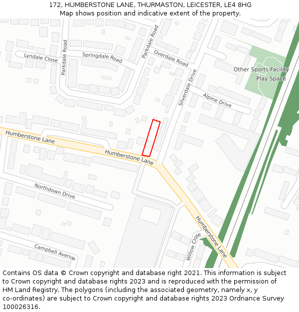 172, HUMBERSTONE LANE, THURMASTON, LEICESTER, LE4 8HG: Location map and indicative extent of plot