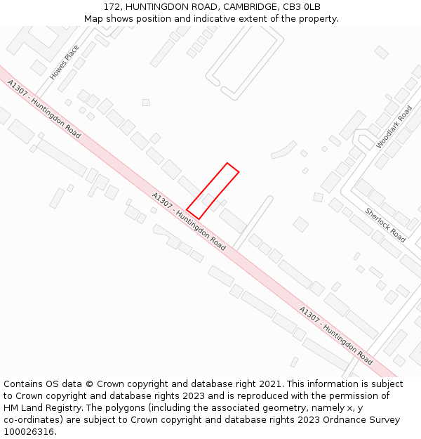 172, HUNTINGDON ROAD, CAMBRIDGE, CB3 0LB: Location map and indicative extent of plot