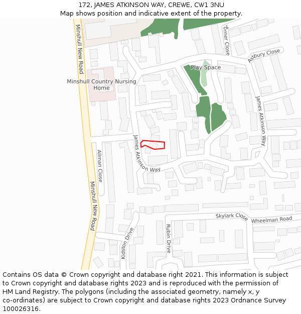 172, JAMES ATKINSON WAY, CREWE, CW1 3NU: Location map and indicative extent of plot