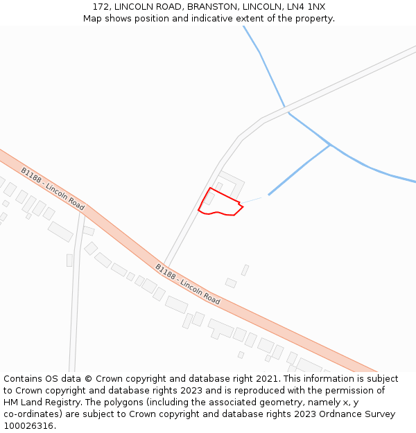 172, LINCOLN ROAD, BRANSTON, LINCOLN, LN4 1NX: Location map and indicative extent of plot