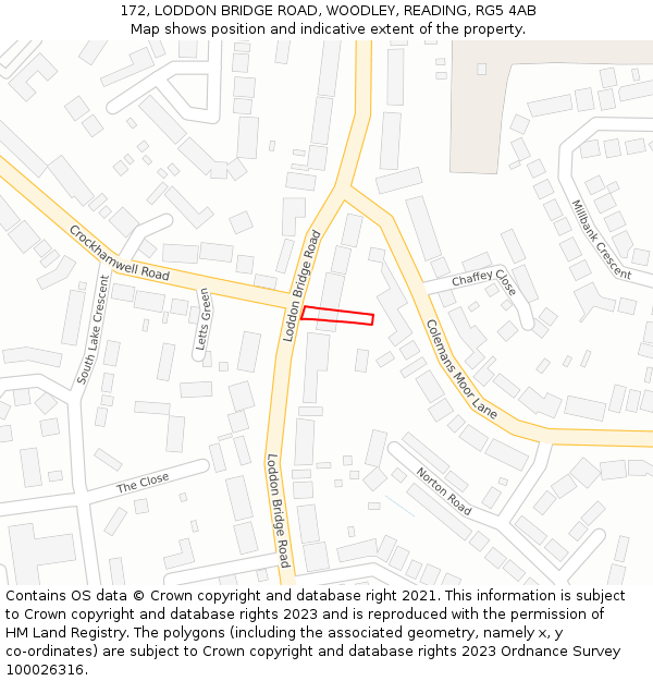 172, LODDON BRIDGE ROAD, WOODLEY, READING, RG5 4AB: Location map and indicative extent of plot