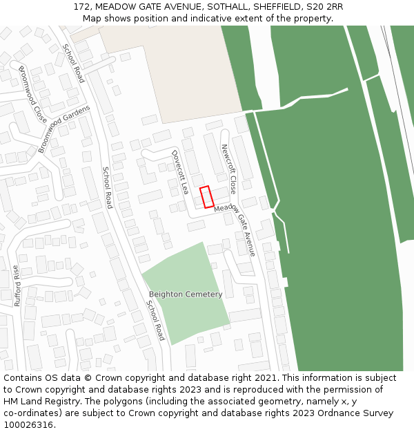 172, MEADOW GATE AVENUE, SOTHALL, SHEFFIELD, S20 2RR: Location map and indicative extent of plot