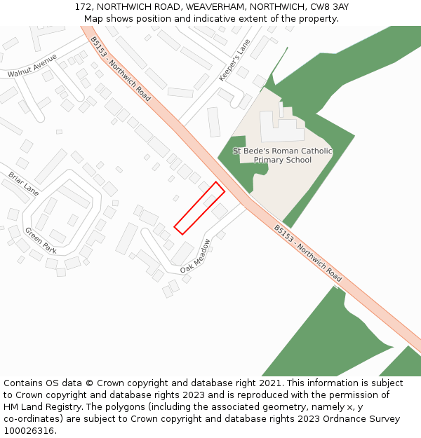 172, NORTHWICH ROAD, WEAVERHAM, NORTHWICH, CW8 3AY: Location map and indicative extent of plot