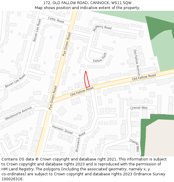 172, OLD FALLOW ROAD, CANNOCK, WS11 5QW: Location map and indicative extent of plot