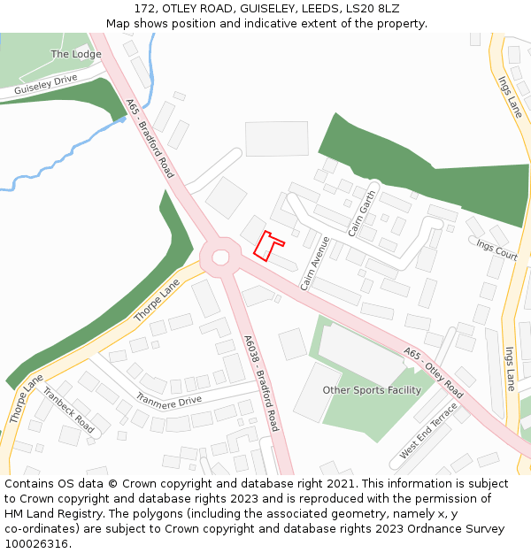 172, OTLEY ROAD, GUISELEY, LEEDS, LS20 8LZ: Location map and indicative extent of plot