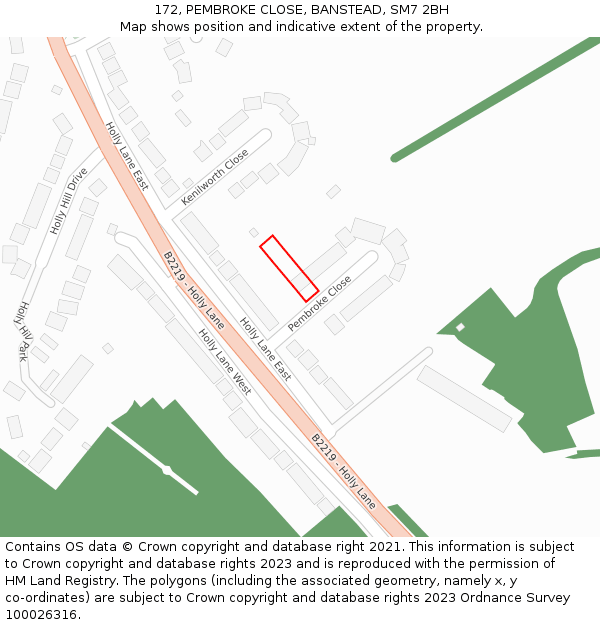 172, PEMBROKE CLOSE, BANSTEAD, SM7 2BH: Location map and indicative extent of plot