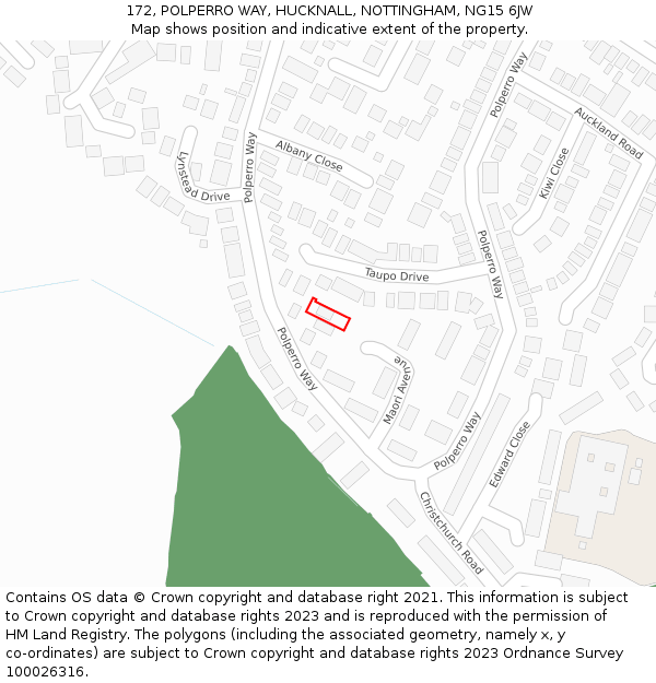 172, POLPERRO WAY, HUCKNALL, NOTTINGHAM, NG15 6JW: Location map and indicative extent of plot