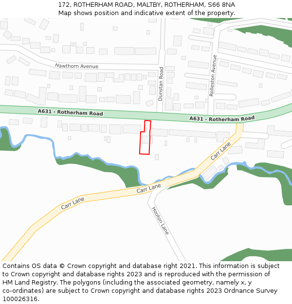 172, ROTHERHAM ROAD, MALTBY, ROTHERHAM, S66 8NA: Location map and indicative extent of plot