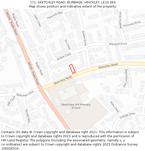 172, SKETCHLEY ROAD, BURBAGE, HINCKLEY, LE10 2EA: Location map and indicative extent of plot
