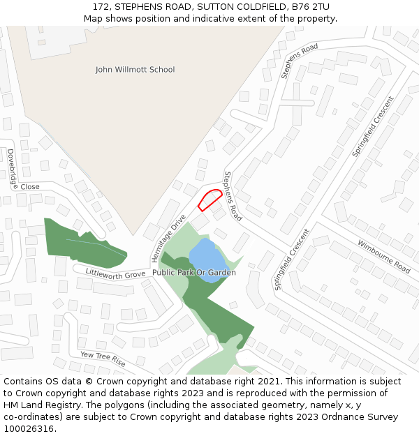 172, STEPHENS ROAD, SUTTON COLDFIELD, B76 2TU: Location map and indicative extent of plot