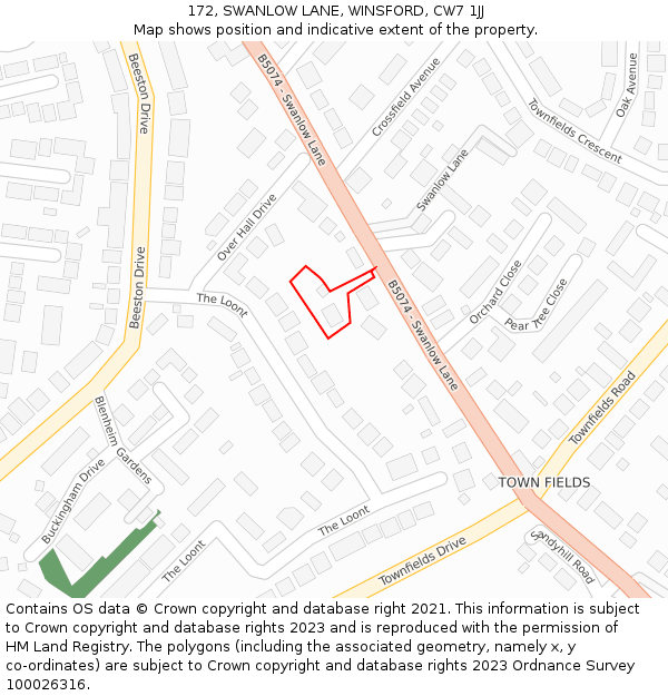 172, SWANLOW LANE, WINSFORD, CW7 1JJ: Location map and indicative extent of plot