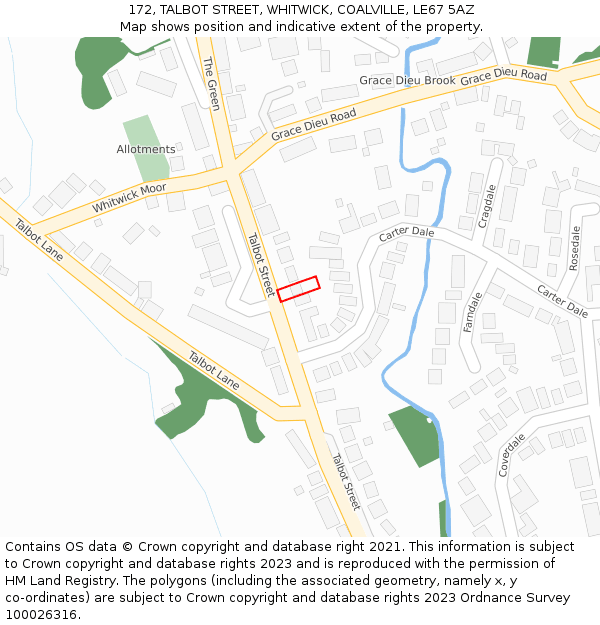 172, TALBOT STREET, WHITWICK, COALVILLE, LE67 5AZ: Location map and indicative extent of plot