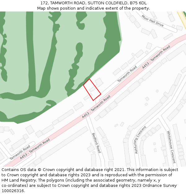 172, TAMWORTH ROAD, SUTTON COLDFIELD, B75 6DL: Location map and indicative extent of plot