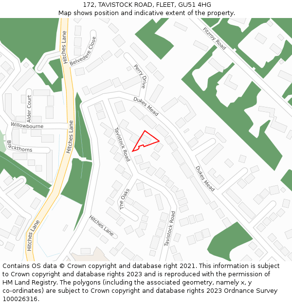 172, TAVISTOCK ROAD, FLEET, GU51 4HG: Location map and indicative extent of plot