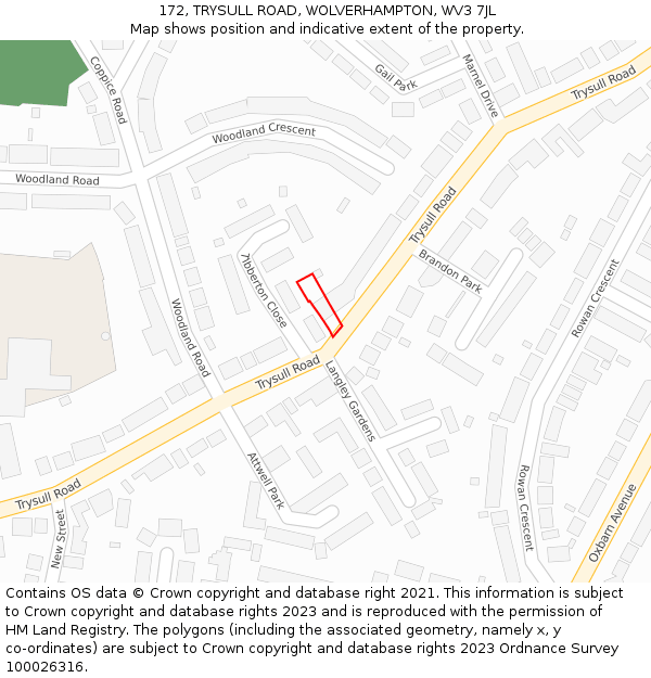 172, TRYSULL ROAD, WOLVERHAMPTON, WV3 7JL: Location map and indicative extent of plot