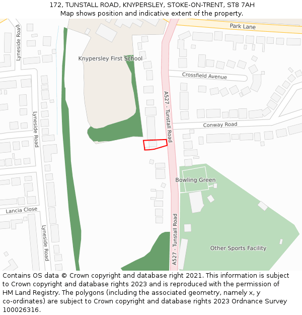 172, TUNSTALL ROAD, KNYPERSLEY, STOKE-ON-TRENT, ST8 7AH: Location map and indicative extent of plot