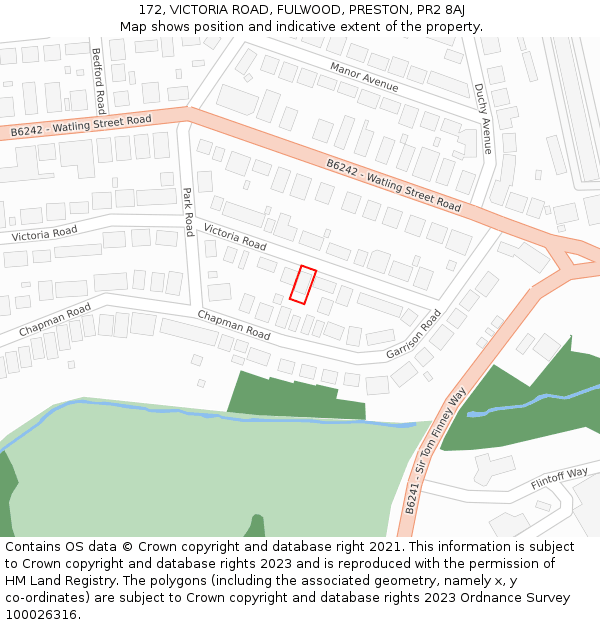 172, VICTORIA ROAD, FULWOOD, PRESTON, PR2 8AJ: Location map and indicative extent of plot