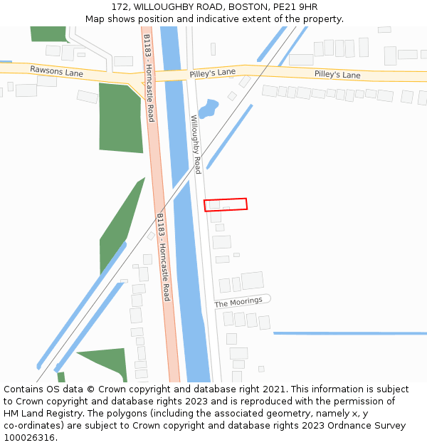 172, WILLOUGHBY ROAD, BOSTON, PE21 9HR: Location map and indicative extent of plot