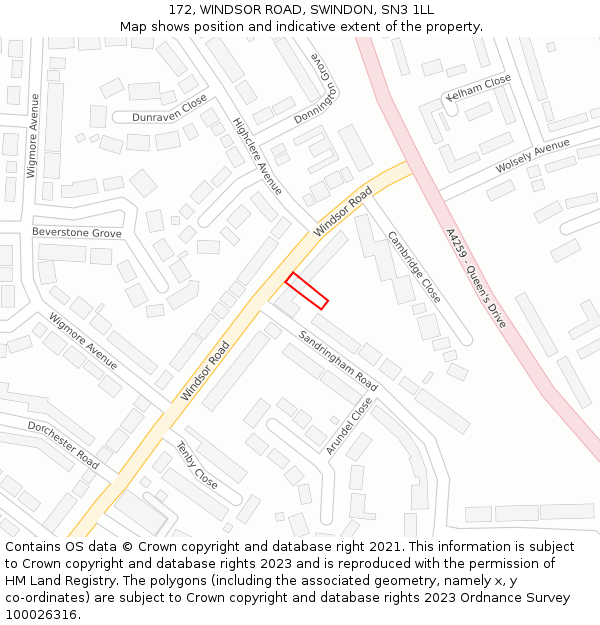 172, WINDSOR ROAD, SWINDON, SN3 1LL: Location map and indicative extent of plot