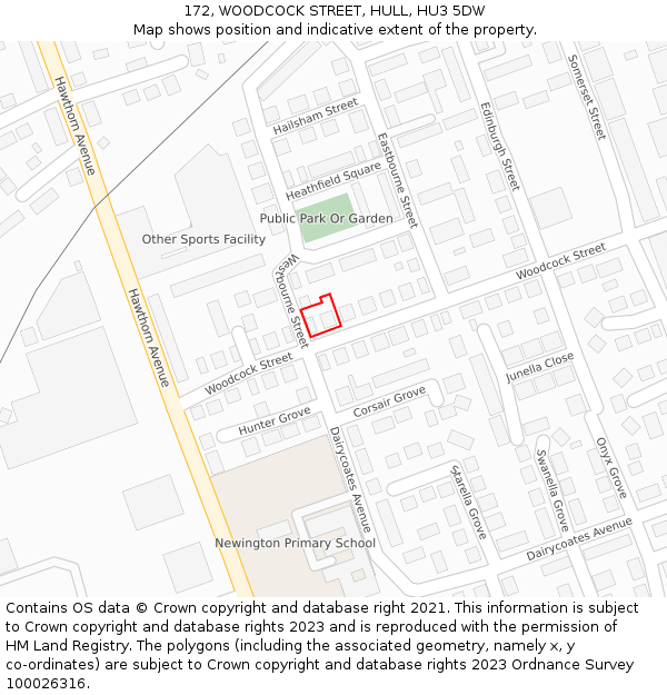 172, WOODCOCK STREET, HULL, HU3 5DW: Location map and indicative extent of plot