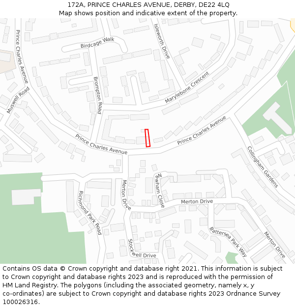 172A, PRINCE CHARLES AVENUE, DERBY, DE22 4LQ: Location map and indicative extent of plot
