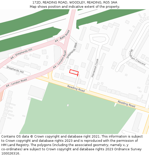 172D, READING ROAD, WOODLEY, READING, RG5 3AA: Location map and indicative extent of plot