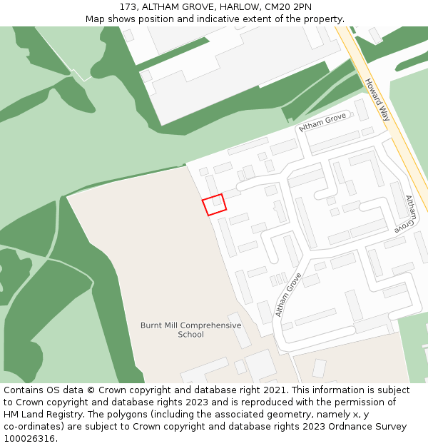 173, ALTHAM GROVE, HARLOW, CM20 2PN: Location map and indicative extent of plot