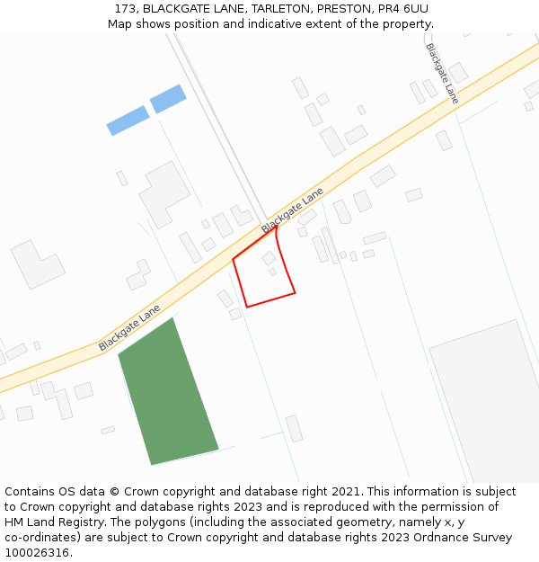 173, BLACKGATE LANE, TARLETON, PRESTON, PR4 6UU: Location map and indicative extent of plot