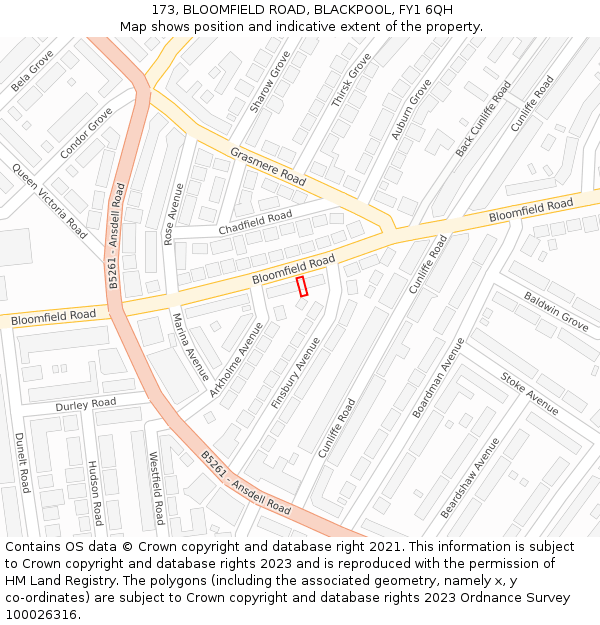 173, BLOOMFIELD ROAD, BLACKPOOL, FY1 6QH: Location map and indicative extent of plot