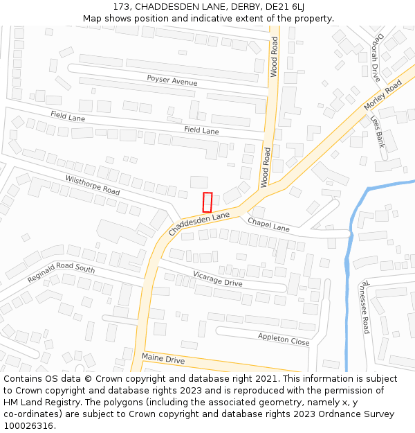 173, CHADDESDEN LANE, DERBY, DE21 6LJ: Location map and indicative extent of plot