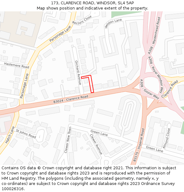 173, CLARENCE ROAD, WINDSOR, SL4 5AP: Location map and indicative extent of plot