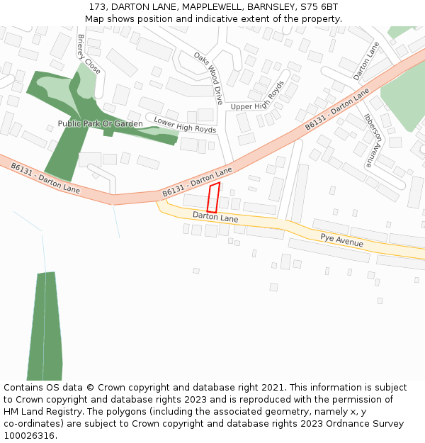 173, DARTON LANE, MAPPLEWELL, BARNSLEY, S75 6BT: Location map and indicative extent of plot